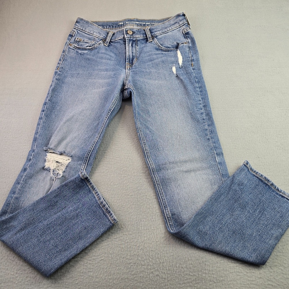 Old Navy Boyfriend Straight Jeans Size 2 Reg Distressed Light Wash Stretch Y2K